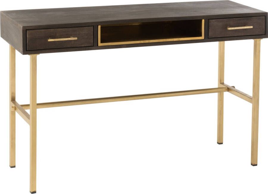 J-Line Console Janis 2Laden Mango Hout Ijzer Bruin Goud