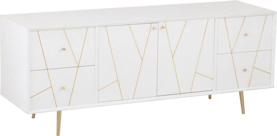 J-Line Dressoir Lijnen 4 Lades 2 Deuren Hout metaal Wit goud 150x45x60cm