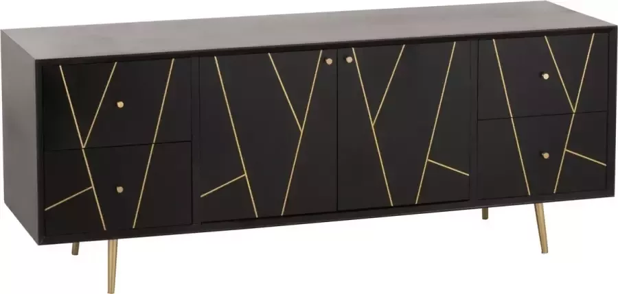 J-Line Dressoir kast 4 laden + 2 deuren hout & metaal zwart & goud woonaccessoires