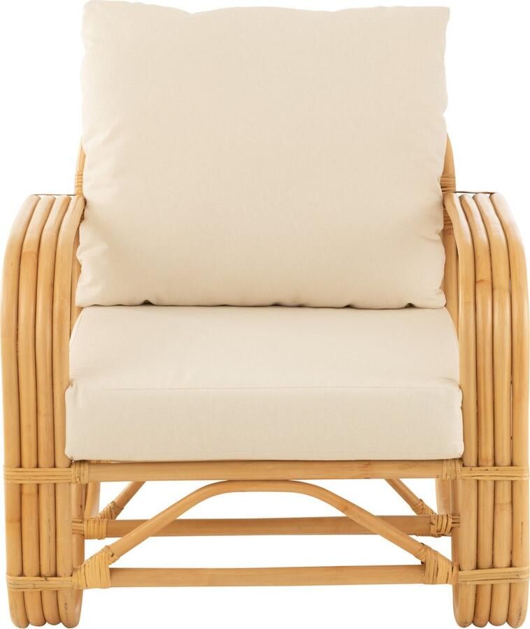 J-Line armstoel + kussen jute textiel naturel wit