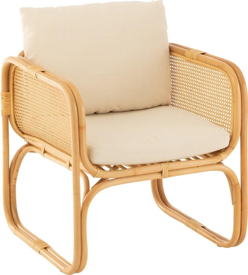 J-Line Armstoel+kussen Rotan textiel Naturel wit 66x67x66cm - Foto 2