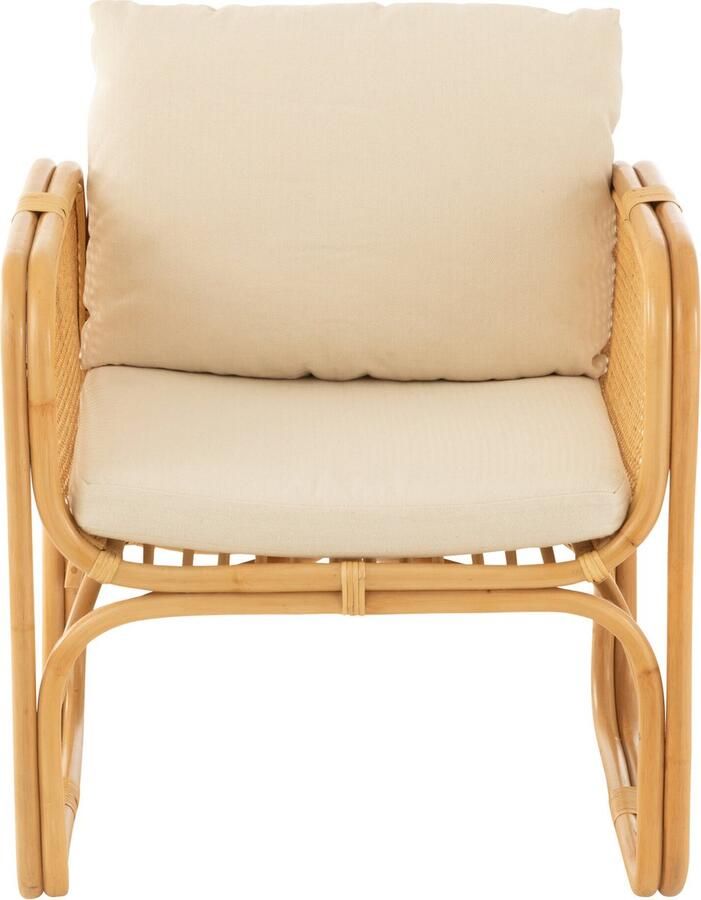 J-Line armstoel + kussen rotan textiel naturel wit