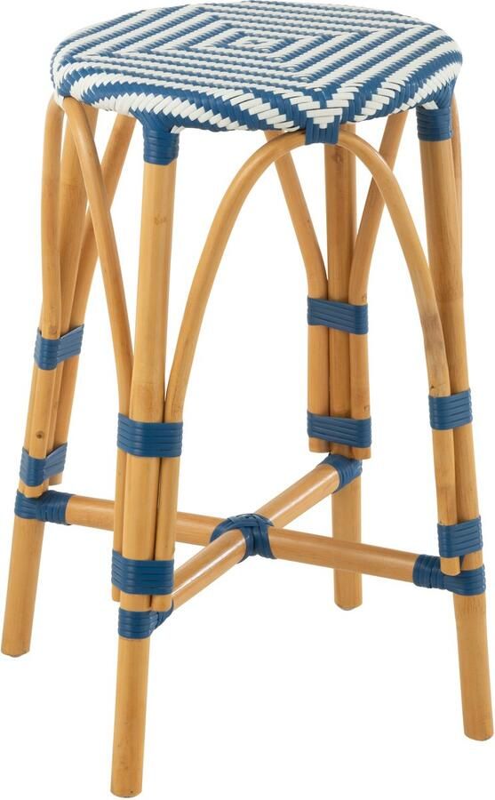 J-Line Barkruk Live Rattan Kunststof Naturel Blauw