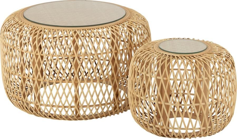 J-Line Set Van Twee Bijzettafels Afrika Bamboe Sparhout Naturel