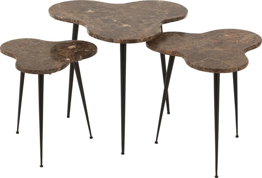 J-Line Set Van 3 Bijzettafels Marmer metaal Bruin zwart 61x61x55cm