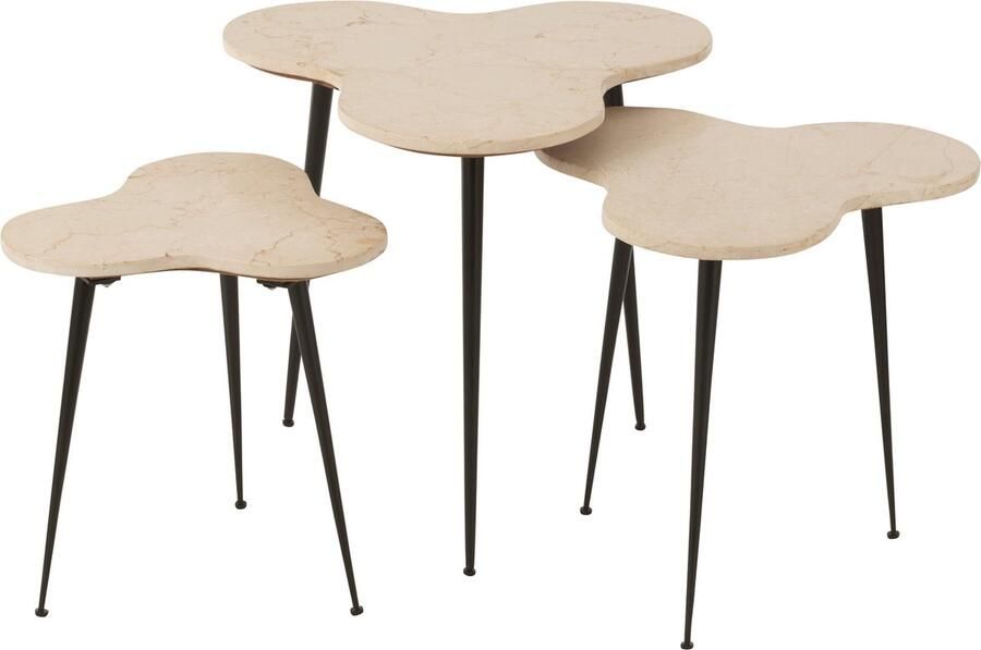 J-Line bijzettafel marmer metaal zwart wit set van 3