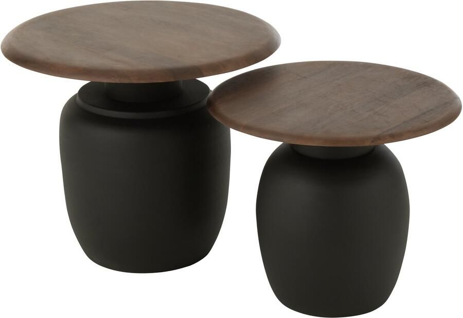 J-Line bijzettafel Ovaal ijzer donkerbruin set van 2