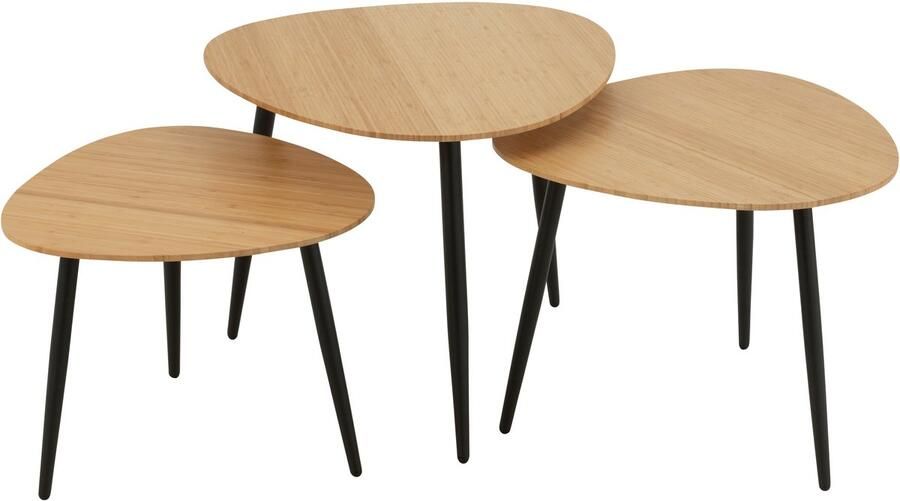 J-Line bijzettafel Palet bamboe metaal naturel zwart set van 3