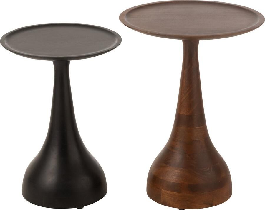 J-Line Set Van 2 Bijzettafels Paro Mangohout Bruin zwart 45.5x45.5x59cm