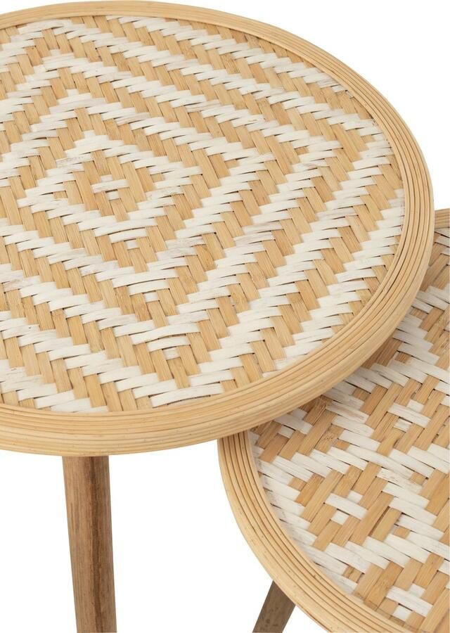 J-Line Set Van 3 Bijzettafel Patronen 3 Poten Bamboe Hout Naturel Wit