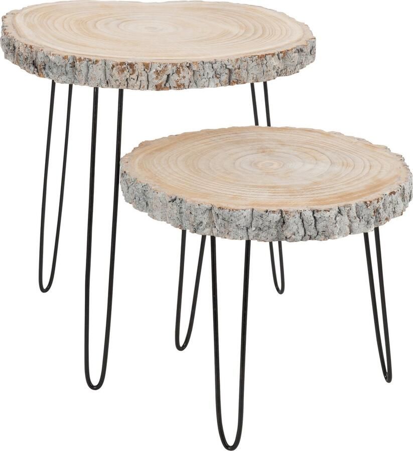 J-Line Bijzettafel Paulownia Hout Ijzer Grey Wash Large