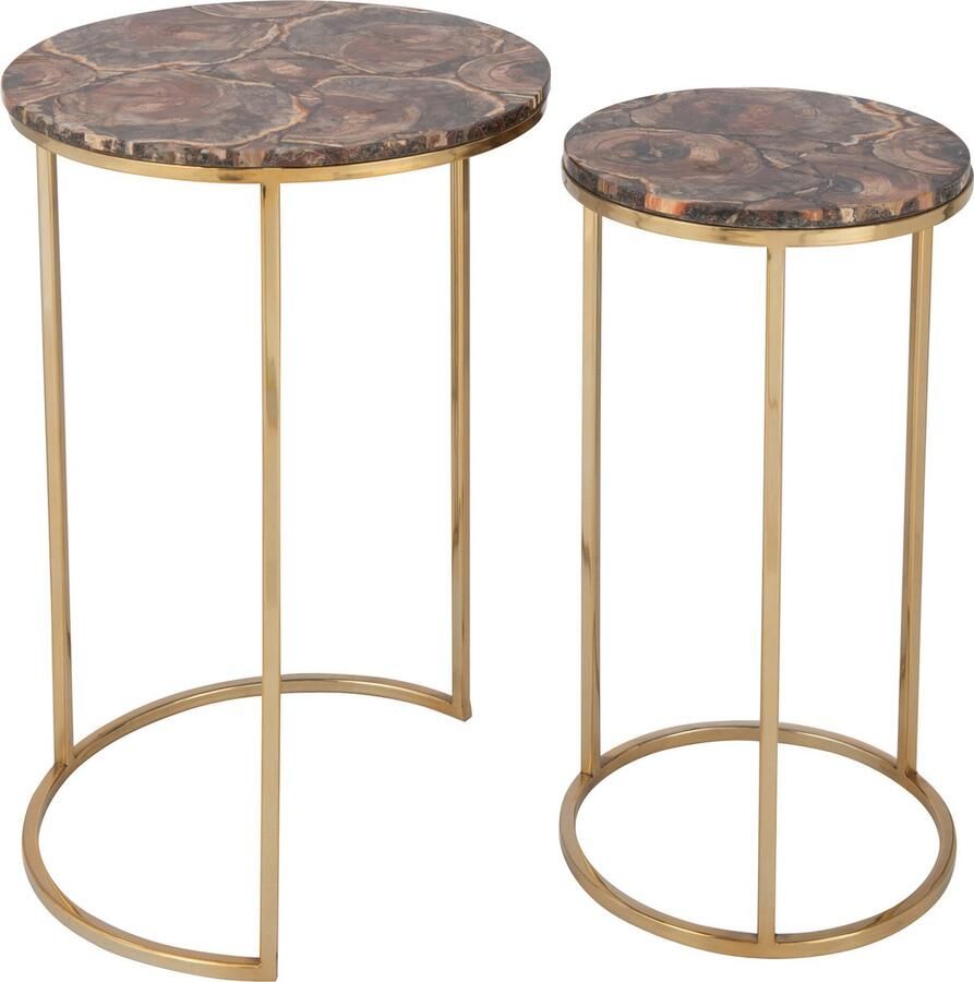 J-Line Set Van Twee Bijzettafels Petri Steen Metaal Bruin Zilver