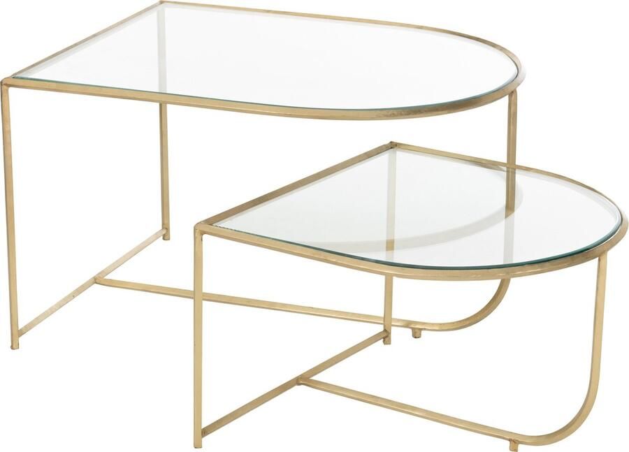 J-Line Set Van 2 Tafels Porte Metaal glas Goud 76x62x35cm - Foto 2