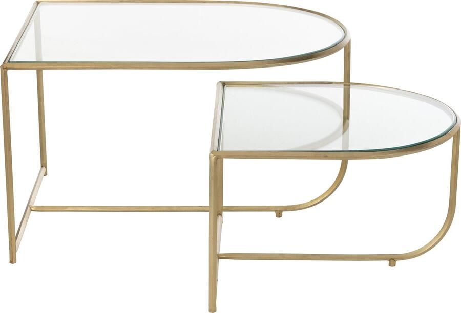 J-Line Set Van 2 Tafels Porte Metaal glas Goud 76x62x35cm