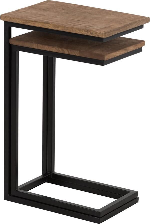 J-Line bijzettafel Rechthoek metaal hout zwart naturel set van 2