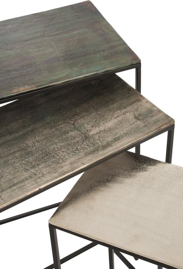 J-Line Set Van 3 Bijzettafels Rechthoekig Aluminium Zwart mix 53x29x66cm