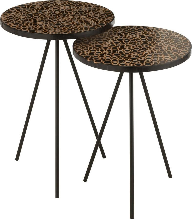 J-Line Set Van Twee Bijzettafel Ringen Resine Bruin zwart 38x38x45cm