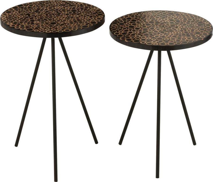 J-Line bijzettafel Ringen hout glas bruin zwart set van 2 - Foto 2