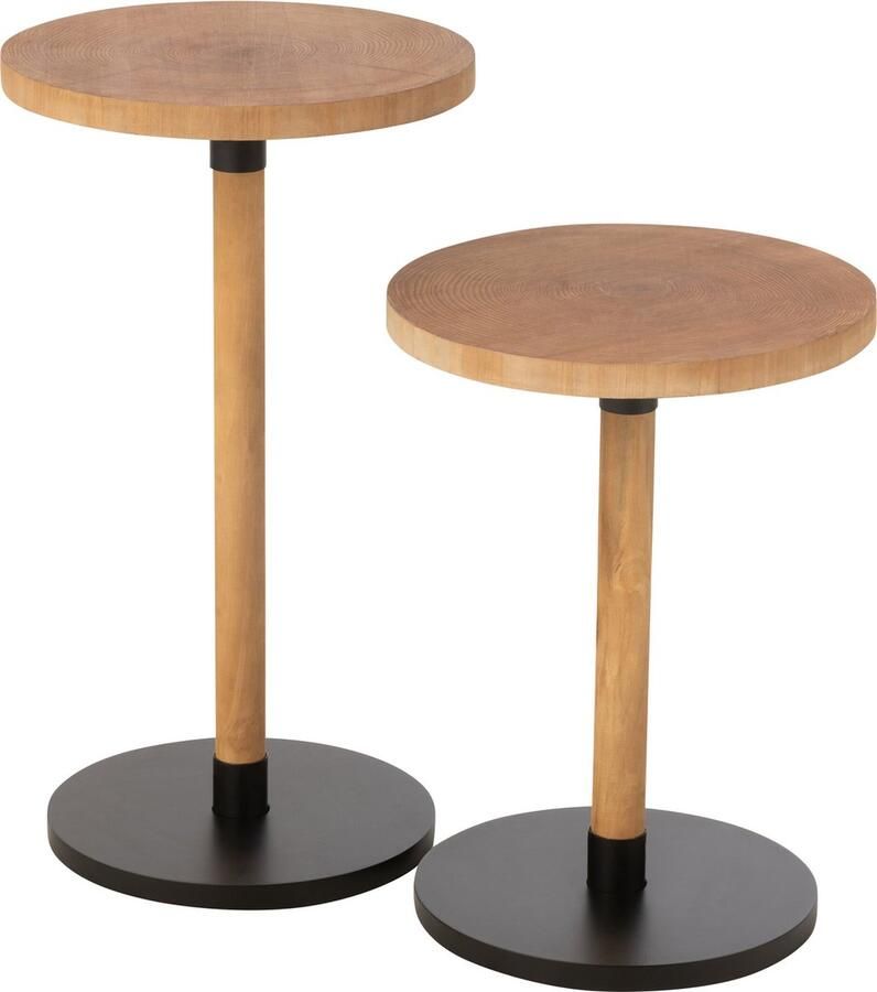 J-Line bijzettafel Ron mdf dennenhout naturel zwart 2 stuks