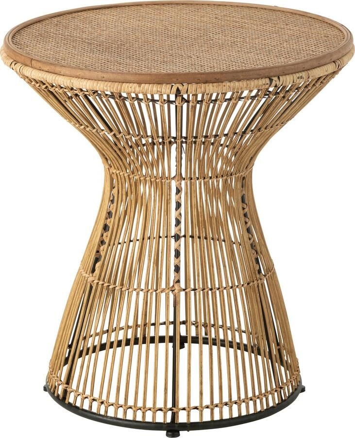 J-Line Bijzettafel Rond Groeven Rotan Naturel 58x58x64cm