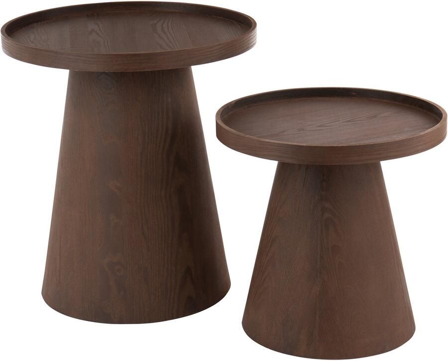 J-Line Set Van 2 Bijzettafel Rond Mdf Donkerbruin
