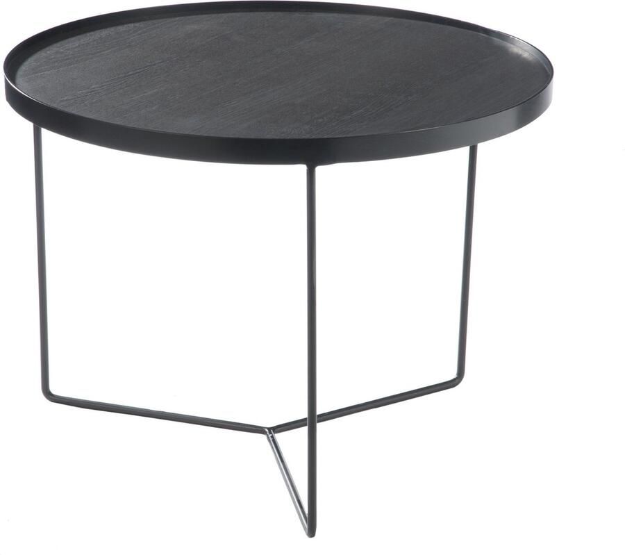 J-Line Bijzettafel Rond Hout Metaal Donker Bruin Medium 60x60x45cm