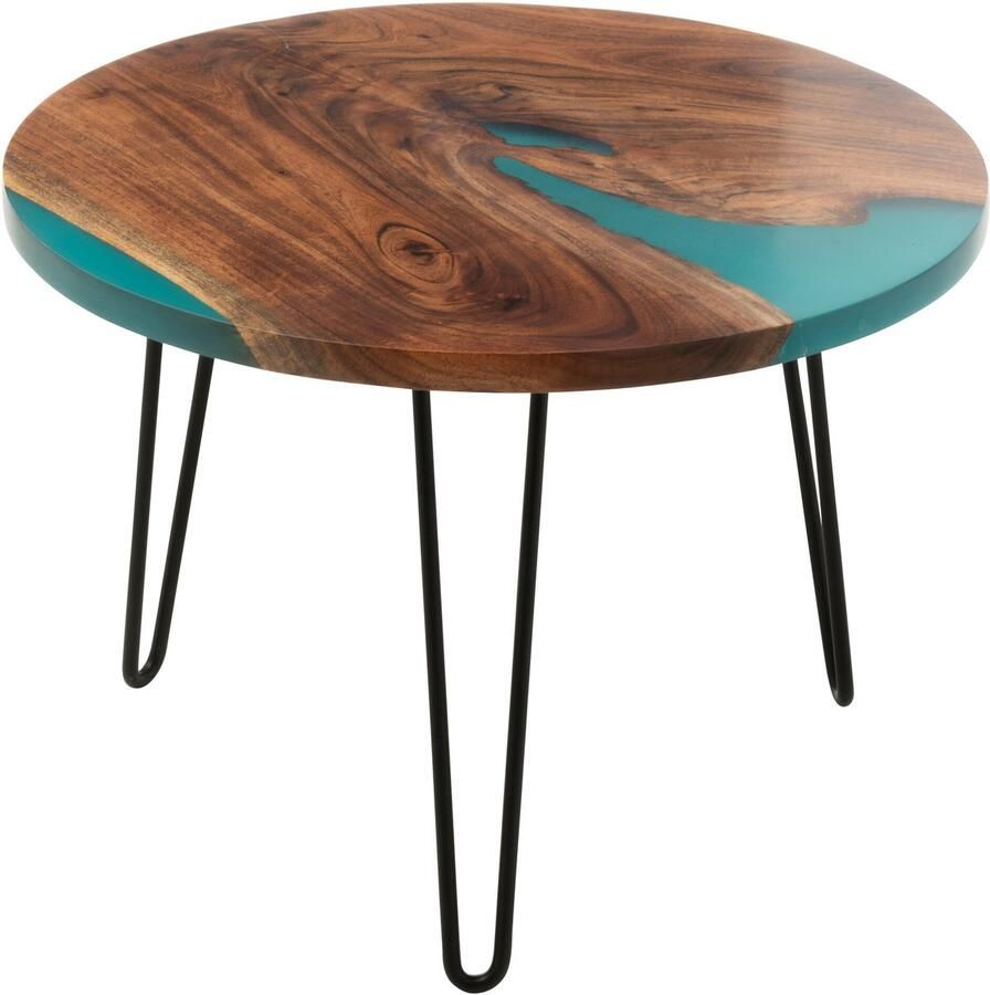 J-Line bijzettafel Rond hout naturel blauw
