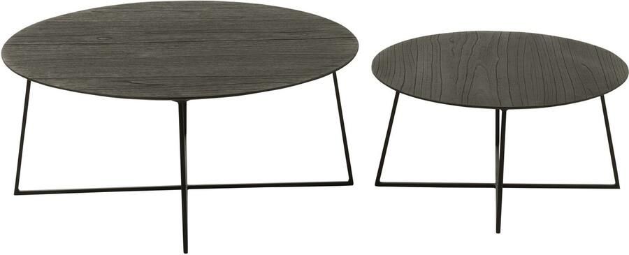 J-Line bijzettafel Rond hout metaal zwart set van 2