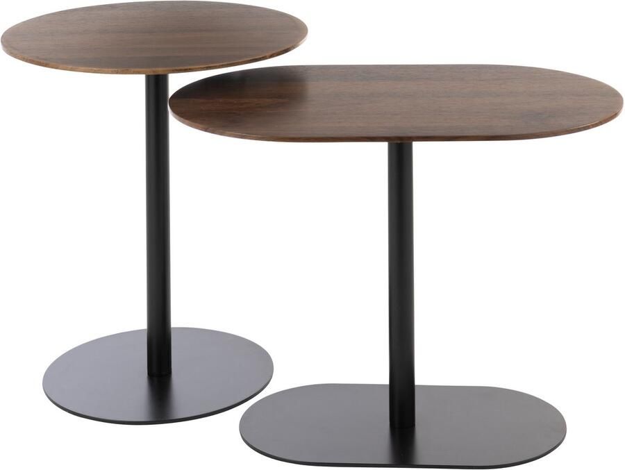 J-Line Set Van 2 Bijzettafel Rond Ijzer Zwart Donkerbruin