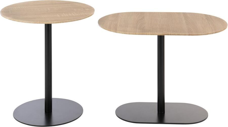 J-Line bijzettafel Rond ijzer zwart naturel set van 2