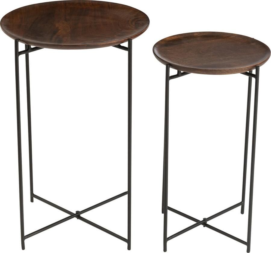 J-Line bijzettafel Rond ijzer mangohout bruin zwart 2 stuks