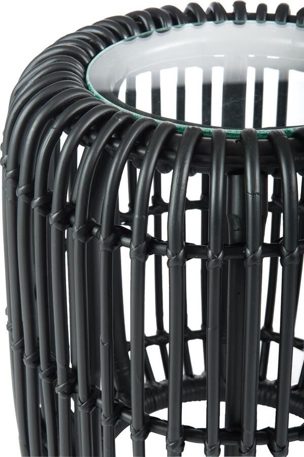 J-Line Bijzit Tafel Rond Rotan Glas Mat Zwart