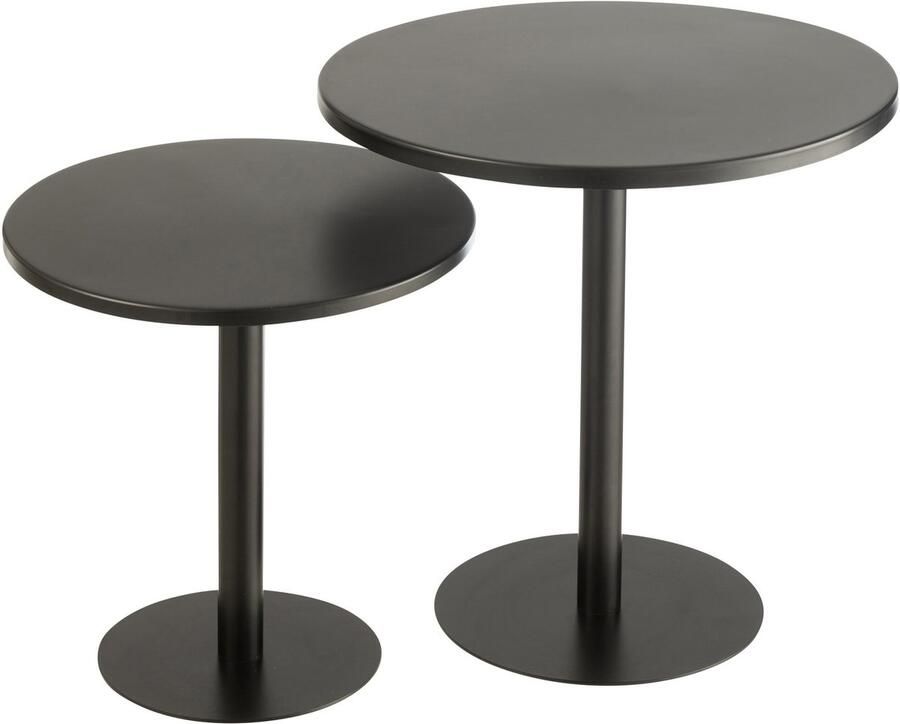 J-Line bijzettafel Rond metaal zwart 2 stuks