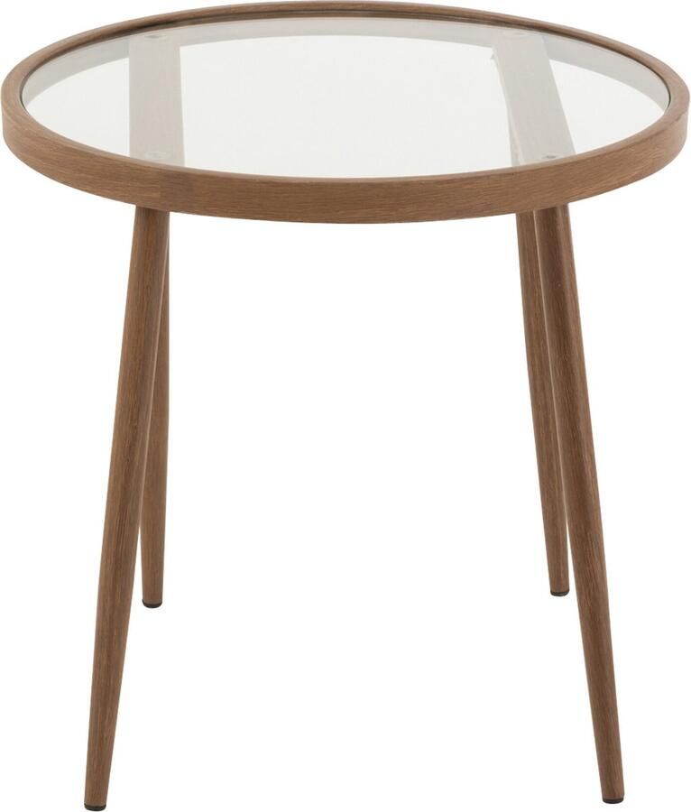 J-Line Bijzettafel Rond Metaal Glas Donker Bruin