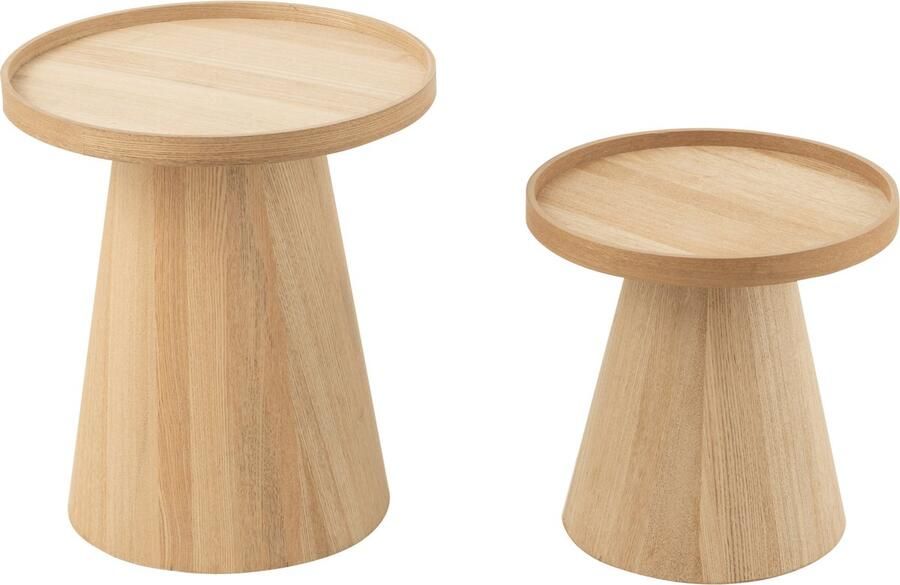 J-Line bijzettafels Rond + Rand hout naturel set van 2