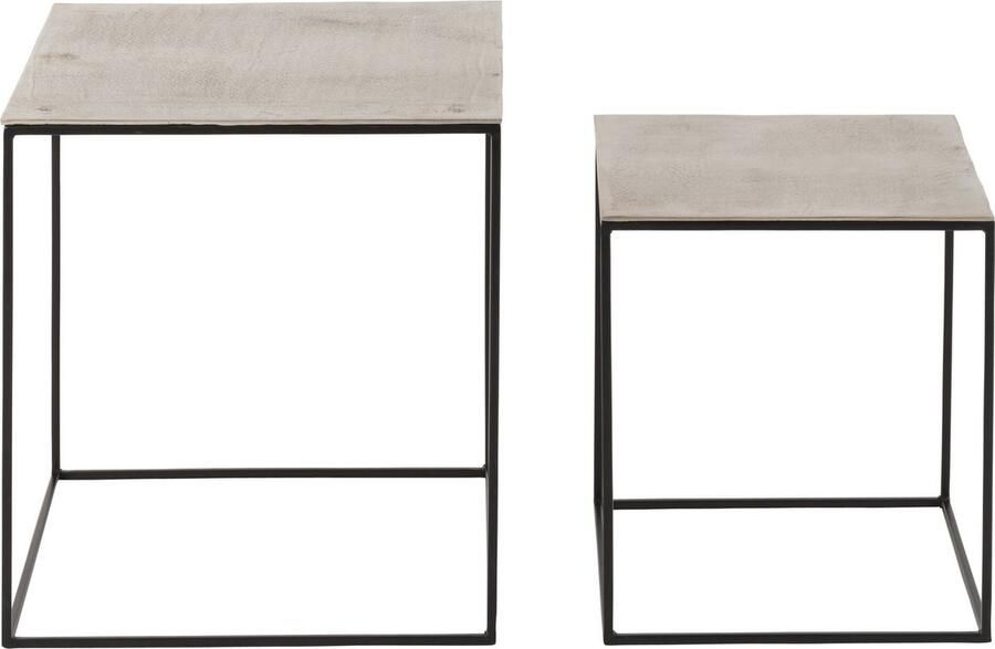 J-Line Set Van Twee Bijzettafels Vierkant Aluminium Ijzer Zilver Zwart