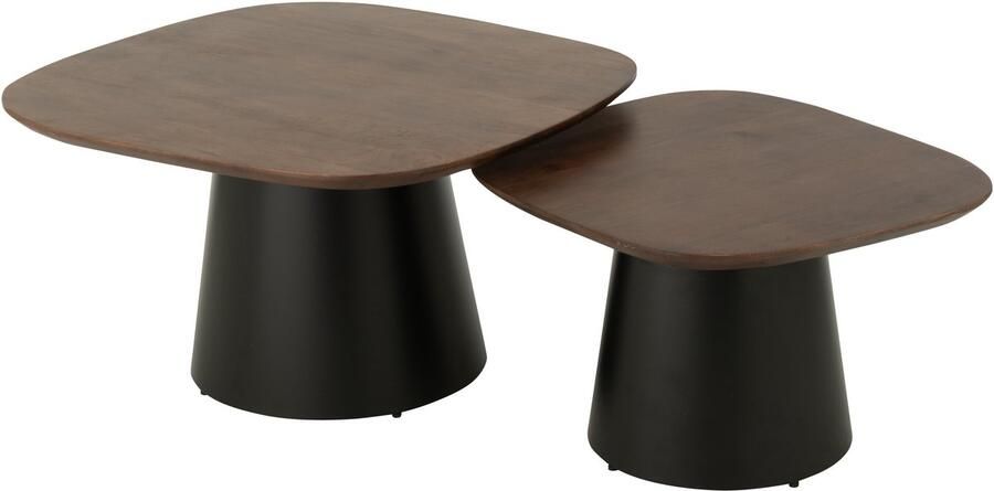 J-Line Set Van 2 Bijzettafel Vierkant Mangohout Donkerbruin Zwart