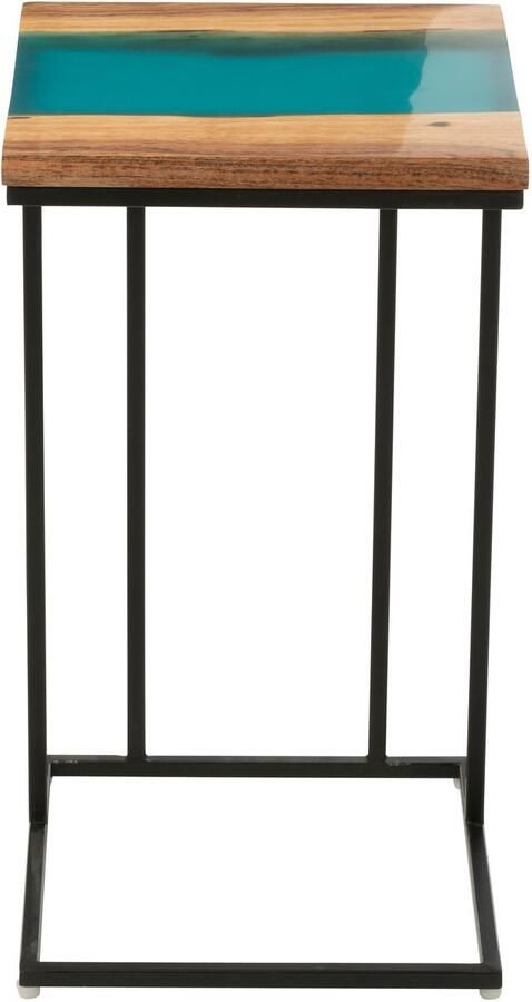 J-Line bijzettafel Vierkant hout epoxyhars naturel blauw