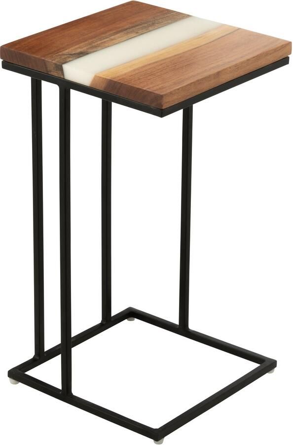 J-Line bijzettafel Vierkant hout epoxyhars naturel wit