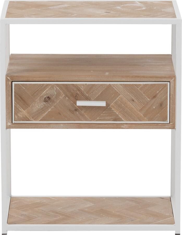 J-Line Bijzettafel Zigzag 1 Lade Hout Metaal Naturel Wit