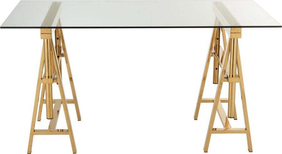 J-Line Bureau Verstelbaar Roestvrij Staal Glas Goud Transparant - Foto 2