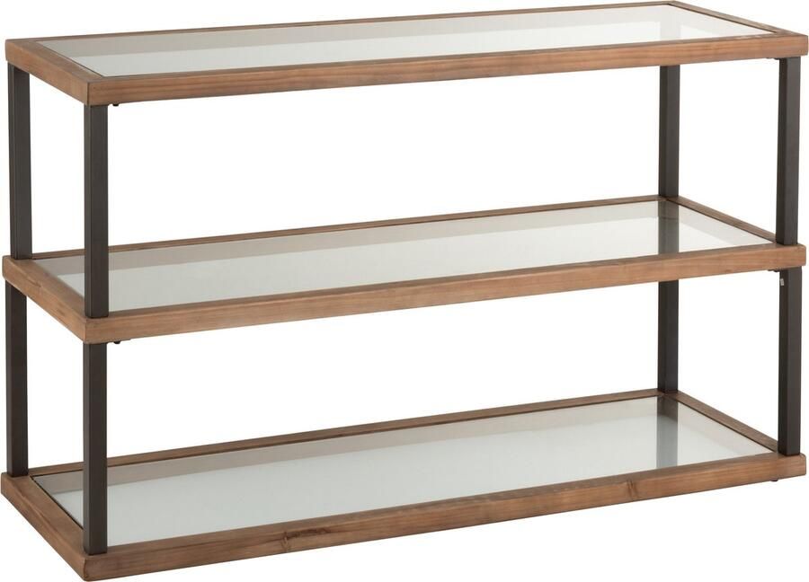 J-Line Console 3 Niveaus Glas hout Bruin 132x46x79cm
