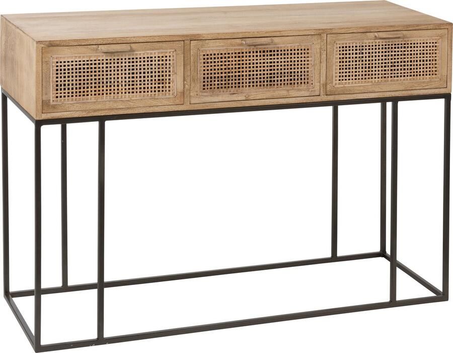 J-Line Console 3laden Geweven Riet Mangohout Naturel 120x42x80cm