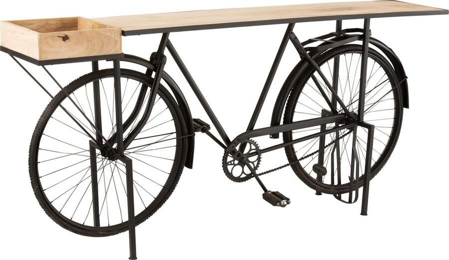 J-Line Console Fiets Metaal mango Hout Zwart naturel 185x36x85.5cm