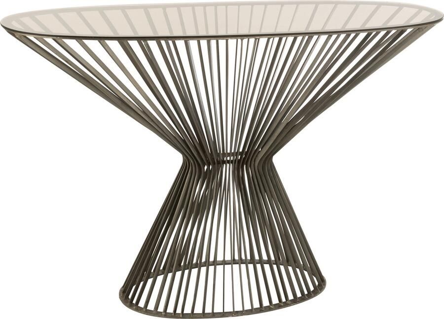 J-Line Console Ovaal Spijlen Metaal Glas Grijs Bruin