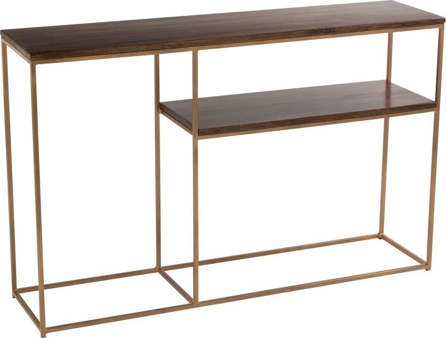 J-Line Console Rafi 2planken Ijzer mango Hout Goud donker Bruin 114.5x28.5x73cm