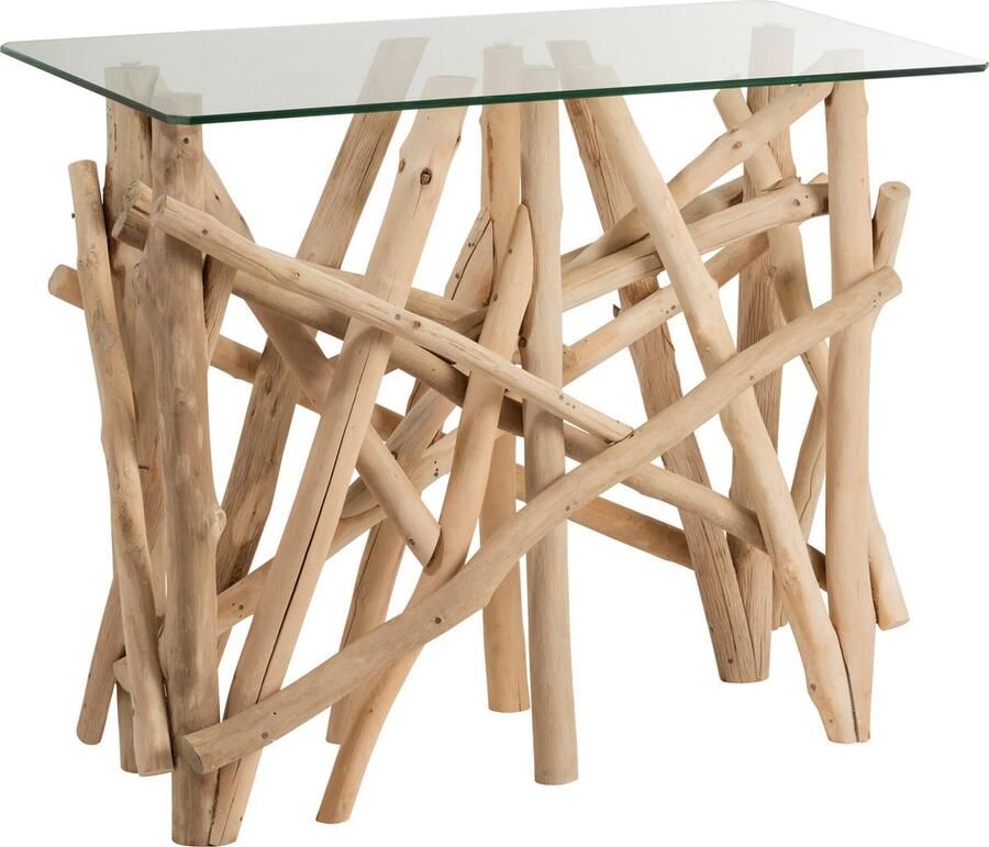 J-Line Console Rechthoek Takken Hout glas Naturel 97x47x77.5cm