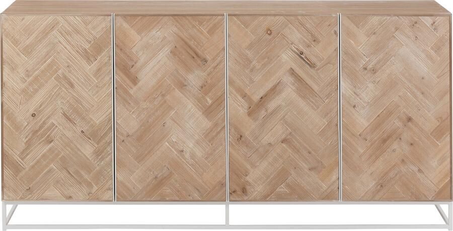 J-Line Dressoir 4 Deuren Zigzag Hout metaal Naturel wit 180x42x86cm