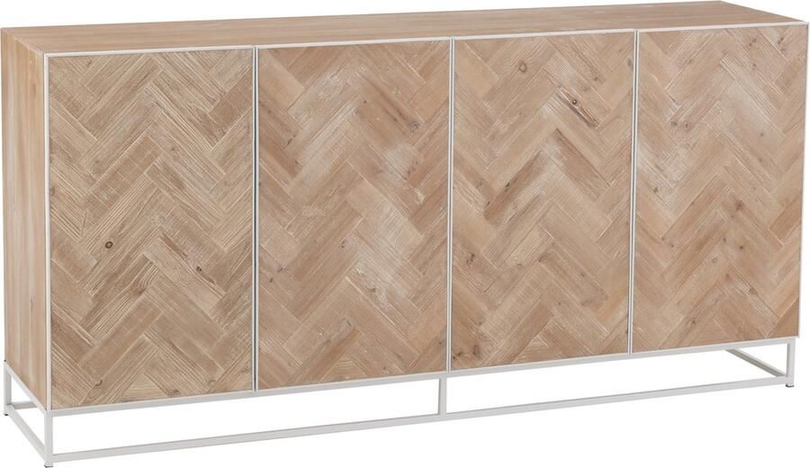 J-Line Dressoir 4 Deuren Zigzag Hout Metaal Naturel Wit