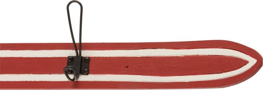 J-Line Kapstok Ski 5 Haken Hout Rood Wit 2 stuks
